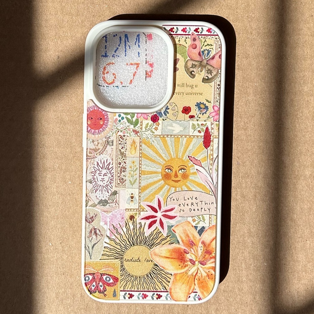 NWOT iPhone 15 Case TPU Bumper Cute Summer Sun Lilies Flowers Collage Print